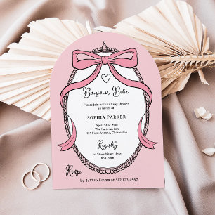 Girly Pink Bow Bonjour Bebe Baby Shower Invitation