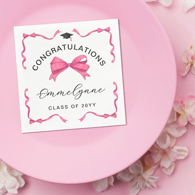 Girly Pink Bow Congratulations Graduate  Napkin (Creator Uploaded)