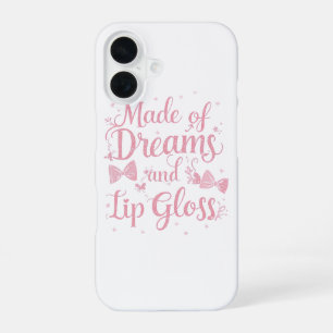Girly Pink Bow "Dreams and Lip Gloss" Quote iPhone 16 Case