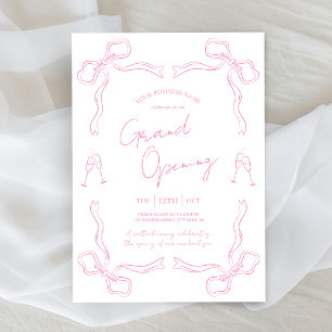 Girly Pink Bow Hand Drawn Business Grand Opening  Invitation