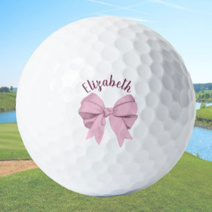 Girly Pink Bow Lady Golfer Custom Name Golf Balls