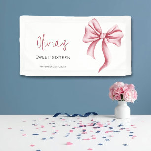 Girly Pink Bow Sweet Sixteen Birthday Party Banner