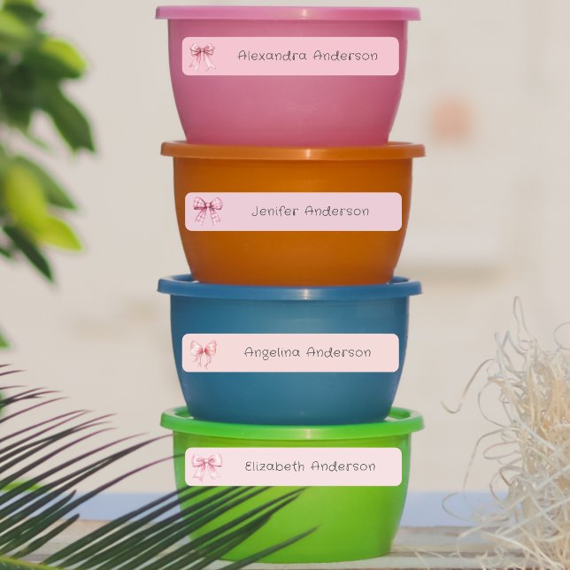 Girly Pink Bow Waterproof Name (Girly Pink Bow Waterproof Name Labels)