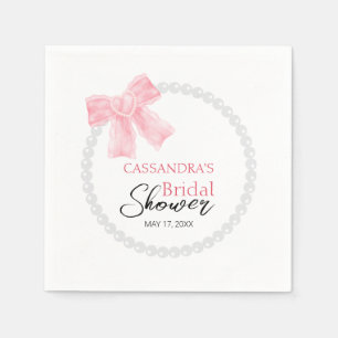 Girly Pink Bow White Circle Pearl Bridal Shower  Napkin