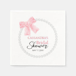 Girly Pink Bow White Circle Pearl Bridal Shower  Napkin