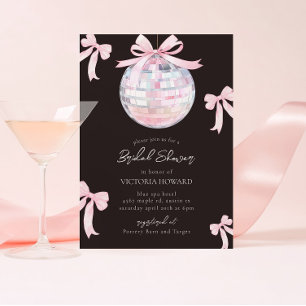 Girly Pink Bows Shiny Disco Ball Bridal Shower Invitation
