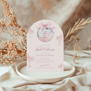Girly Pink Bows Shiny Disco Ball Bridal Shower Invitation
