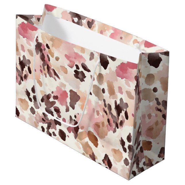 Girly Pink Brown Cream Leopard Animal Print Large Gift Bag (Front Angled)