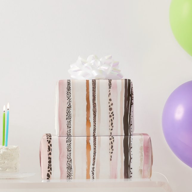 Girly Pink Brown Leopard Print Birthday Wrapping Paper (Party Gifts)