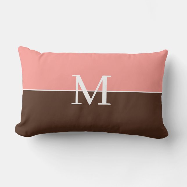 Girly pink &brown monogram lumbar cushion (Front)