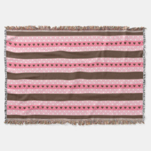 Girly Pink & Brown Stripes and Polka Dots Pattern Throw Blanket