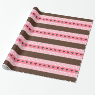 Girly Pink & Brown Stripes and Polka Dots Pattern Wrapping Paper