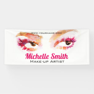 Girly Pink Brown Watercolor Eye Makeup Artist Banner