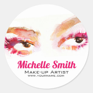Girly Pink Brown Watercolor Eye Makeup Artist Classic Round Sticker