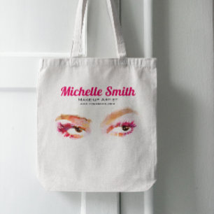 Girly Pink Brown Watercolor Eye Makeup Artist Tote Bag