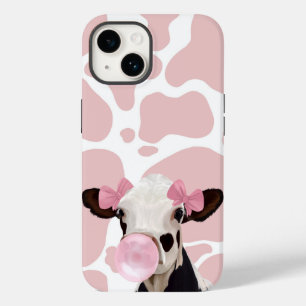 Girly Pink Bubblegum Blowing Cow Lovers Case-Mate iPhone 14 Case