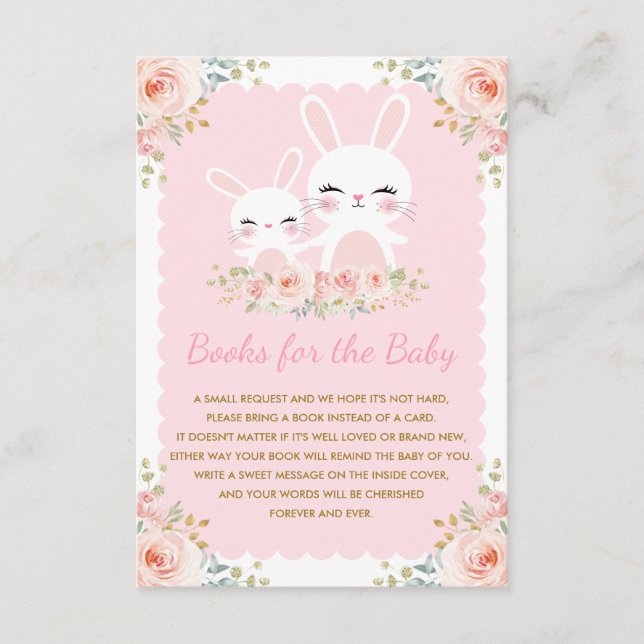 Girly Pink Bunny Rabbit Baby Shower Book Request Enclosure Card (Front)