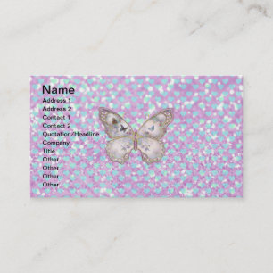 Girly Pink Butterfly Blue Hearts Glitter Pattern Business Card