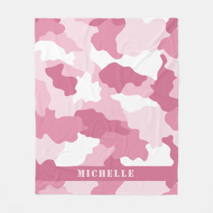 Girly Pink Camo Camouflage Monogram Name Fleece Blanket