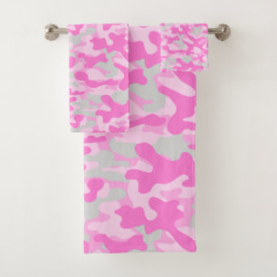Girly Pink Camo Pattern Bath Towel Set