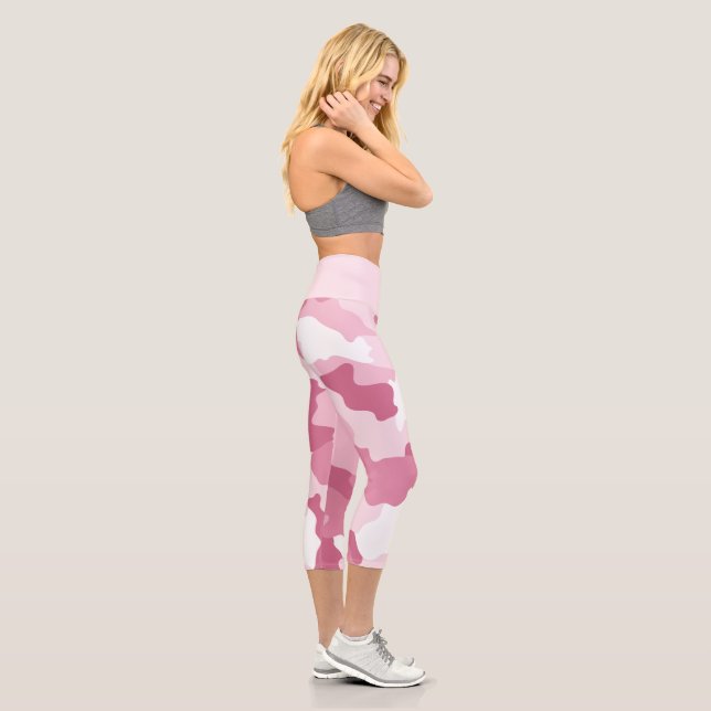 Girly Pink Camouflage Pattern Capri Leggings (Right)