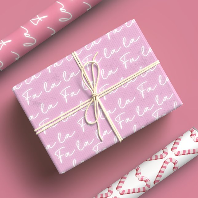 Girly Pink Candy Cane Fa La La Calligraphy Xmas Wrapping Paper Sheet (Creator Uploaded)