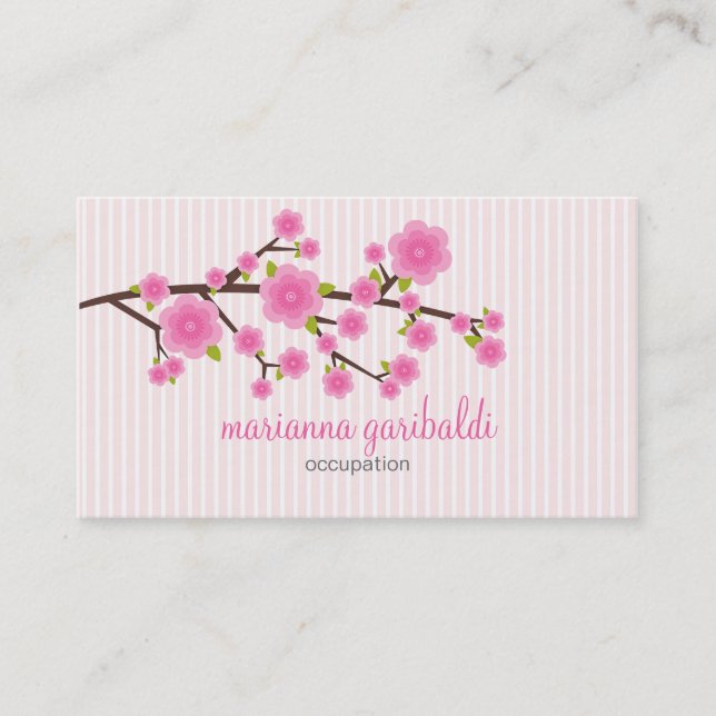 Girly Pink Cherry Blossom Personalised Business Card (Front)