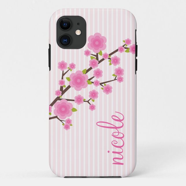 Girly Pink Cherry Blossom Personalised Case-Mate iPhone Case (Back)