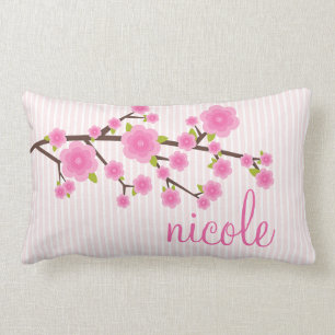 Girly Pink Cherry Blossom Personalised Lumbar Cushion
