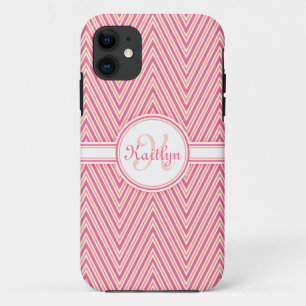 Girly Pink Chevron with Monogram iPhone 11 Case