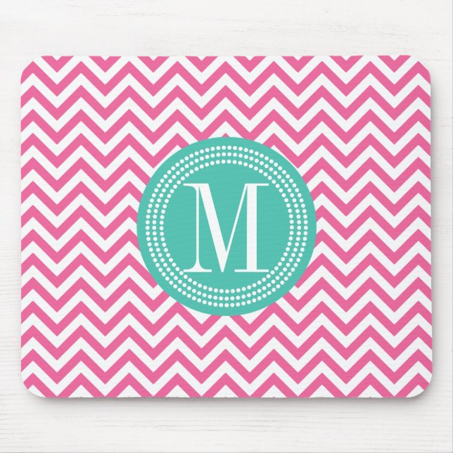 Girly Pink Chevron Zigzag Personalised Monogram Mouse Pad (Front)