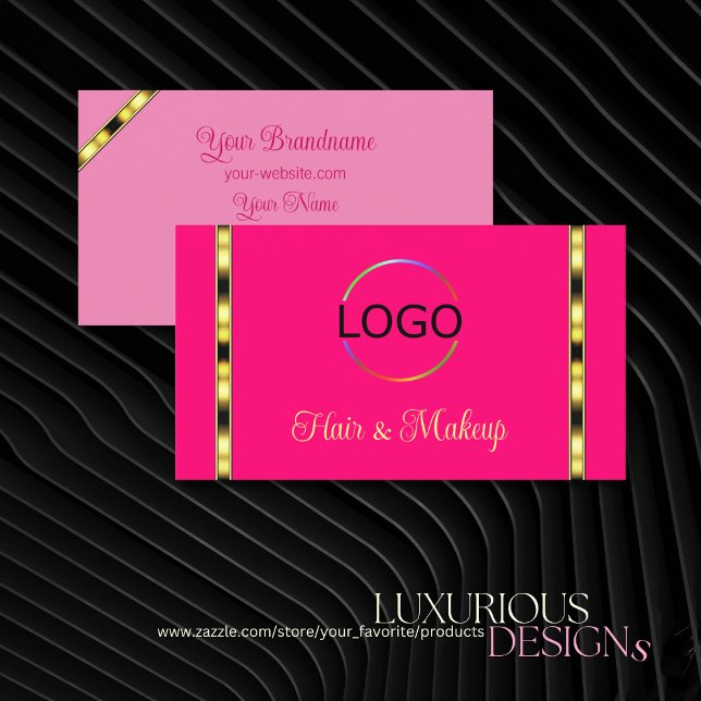 Girly Pink Chic with Logo Gold Border Professional Business Card (Creator Uploaded)