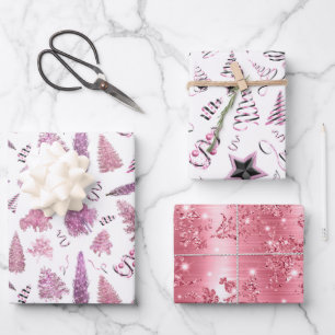 Girly Pink Christmas Chic Trees  Wrapping Paper Sheet