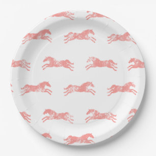 Girly Pink Classic Equestrian Horses Paper Plate