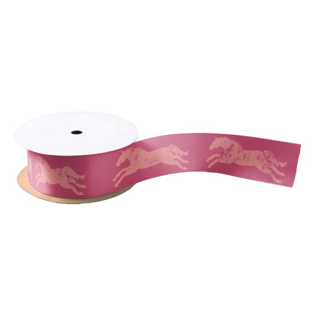 Girly Pink Classic Equestrian Horses Satin Ribbon (Spool)