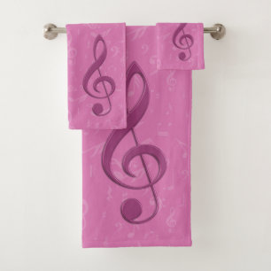 Girly Pink Clef and Musical Notes Bath Towel Set