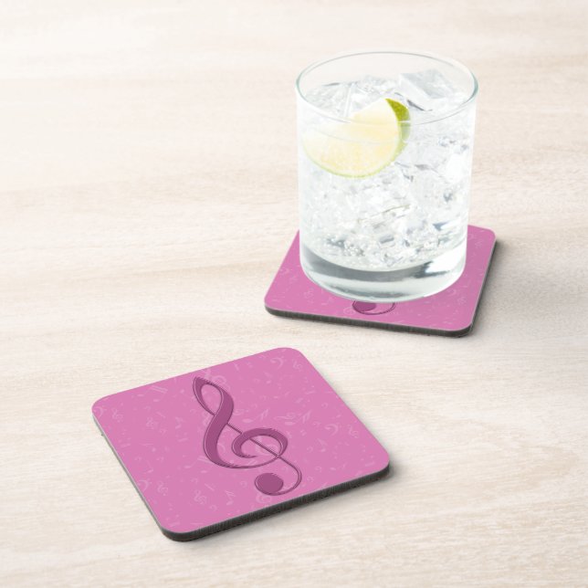 Girly Pink Clef and Musical Notes Coaster (Right Side)