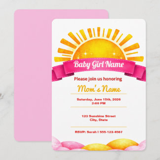 Girly Pink Clouds Baby Girl Shower Name Reveal Invitation