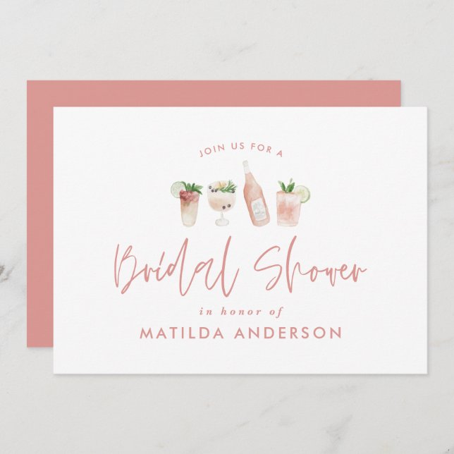 Girly pink cocktail stylish modern bridal shower announcement (Front/Back)