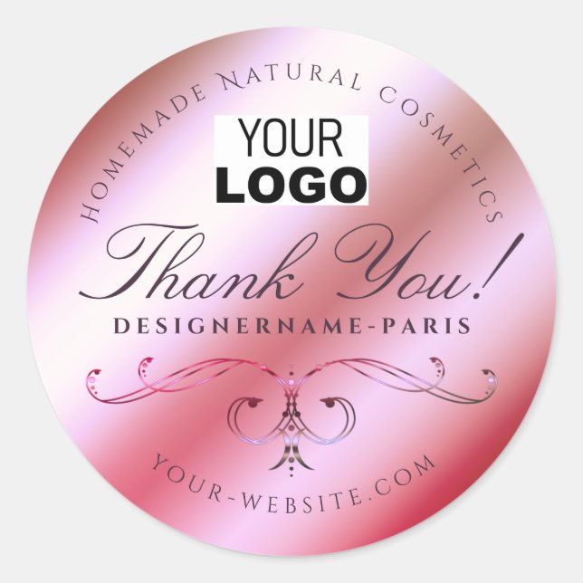 Girly Pink Colour Gradient Gradience Ornate Logo Classic Round Sticker (Front)