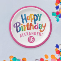 Girly Pink Colourful Birthday Party Watercolor Typ