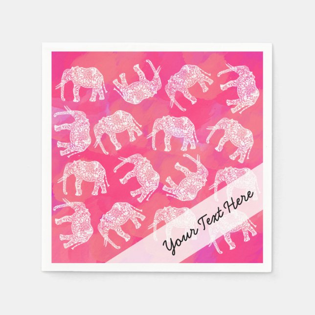 girly pink colourful tribal floral elephant patter napkin (Front)