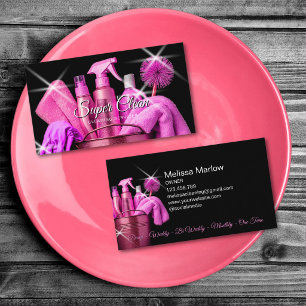 Girly Pink Commercial House Cleaning Housekeeping Business Card