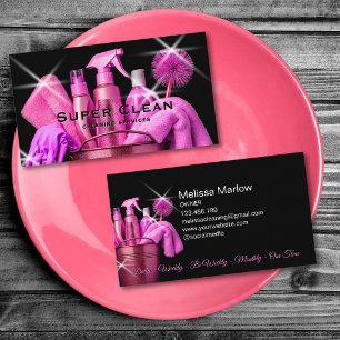 Girly Pink Commercial House Cleaning Housekeeping Business Card