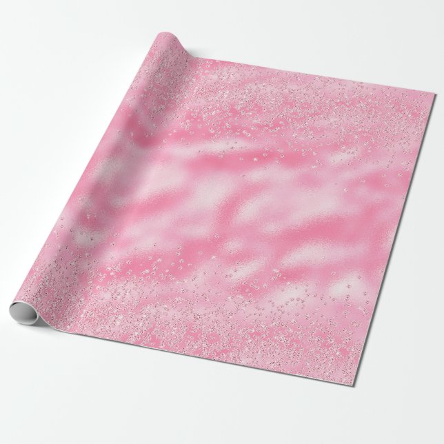 Girly Pink Confetti Diamond Sparkle Wrapping Paper (Unrolled)