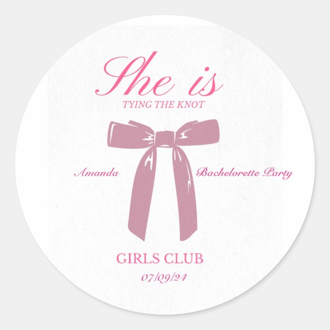 girly pink coquette bachelorette party classic round sticker (Front)