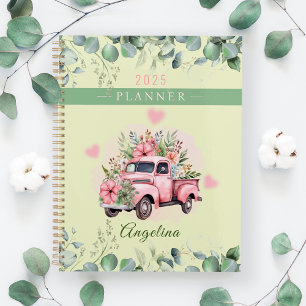 Girly Pink Coquette Floral Hearts Truck Custom Planner
