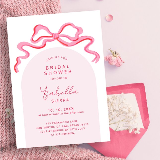 Girly Pink Coquette Ribbon Bow Arch Bridal Shower Invitation (Creator Uploaded)
