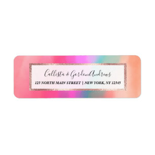 Girly Pink Coral Teal Abstract Cloudy Art Return Address Label