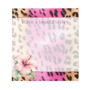 Girly Pink Cream Black Leopard Hibiscus Flower Notepad